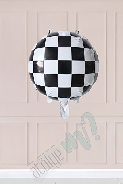 Atölye Mi بالون دائري من الفويل الأسود والأبيض المربعات