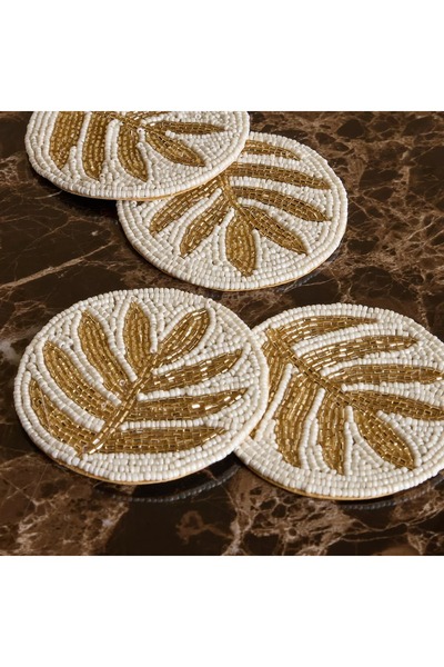 Generic طقم كوستر تامارا المزين بالخرز، مكون من 4 قطع - 10×10 سم