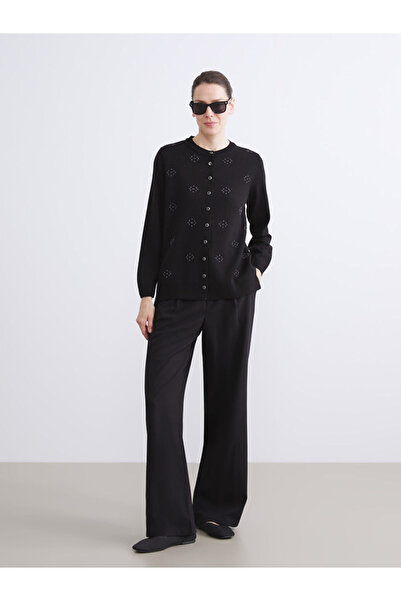 LC Waikiki Bisiklet Yaka Taşlı Kadın Triko Hırka