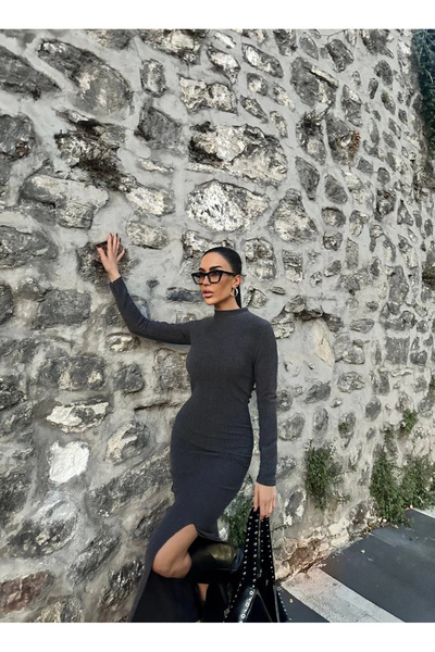 Vona Nova Thick Wrap Dress with Slit Long Dress Black