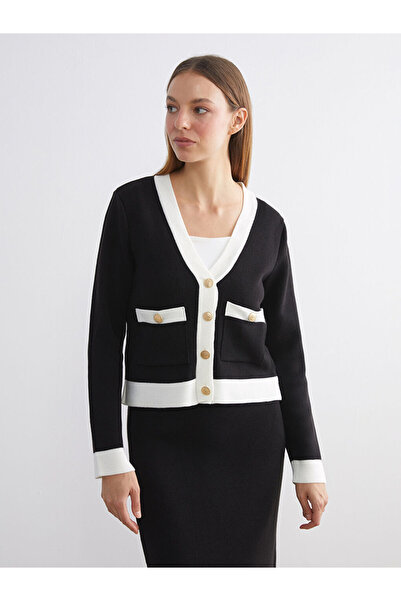 LC Waikiki Lcw Modest Black V-Neck Women's Knitwear Cardigan