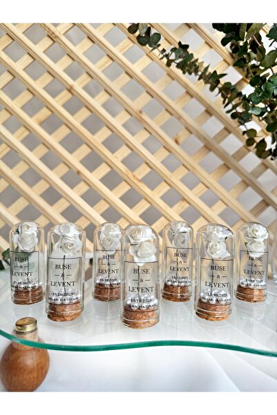 Gami Handmade Kağıt Gül ve İnci Detaylı Ters Cam Fanus - Nişan, Nikah, Nikah,...