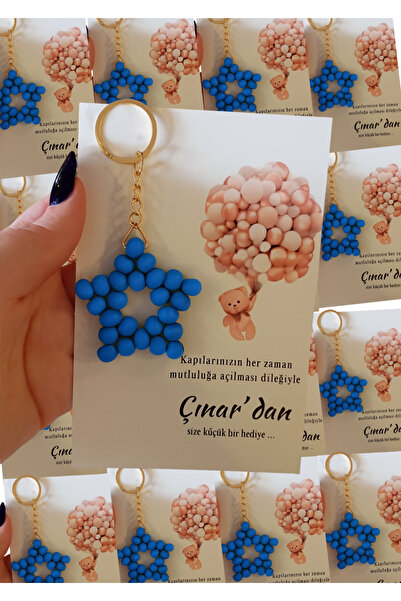 cenka Mavi Ahşap Yıldız Anahtarlıklı -Uçan Bolunlu Ayıcık Figürlü Doğum Günü ...