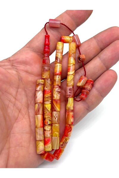 Sıkma Kehribar سبحة من العنبر المقطوع بألوان خاصة للهدايا - 6.5×10 مم - للاست...