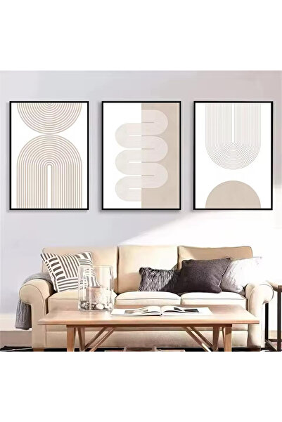 Linacci Set of 3 Black Metal Frame White Bohemian Real Glass Paintings