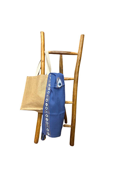 Ancient wisdom Esarfa Albastru Intens și Aur cu Design Ochiul Rău Pictat Manual