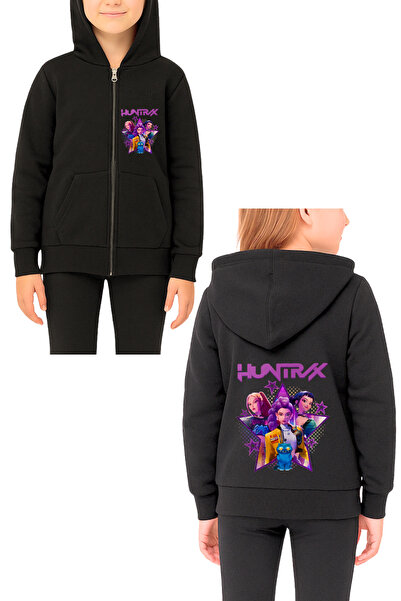 MECH BUTİK K-Pop Demon Hunters černá unisex mikina s kapucí na zip a potiskem