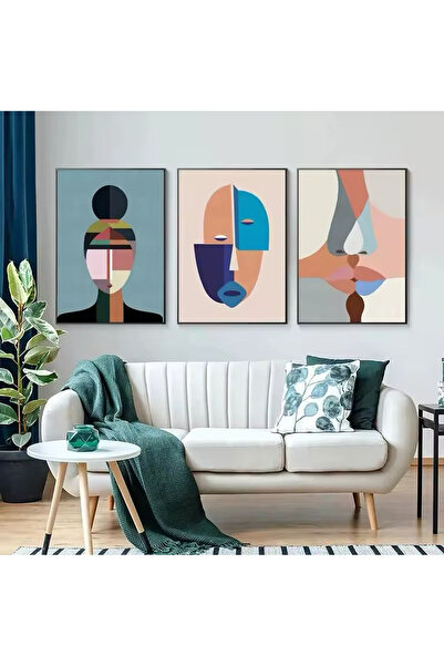 Linacci Set de pictură din sticlă reală cu siluetă pastel, cu cadru metalic negru, 3 piese