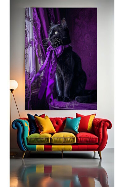 özkacar PURPLE COLOR SEVEN BLACK CAT V1 Acasă Perete Salon Salon de înfrumuse...