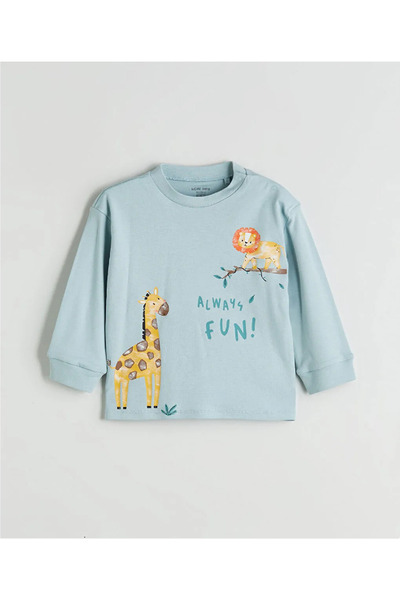LC Waikiki Lc Waikiki Blue Printed Baby Boy T-Shirt and Pants 2-Piece Set