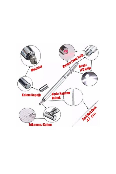 Paras Ticaret Kutulu Kırmızı Lazerli, Led Işıklı Mıknatıslı Pointer Kalemi İşaretçi Uzayabilen Tükenmez Kalem
