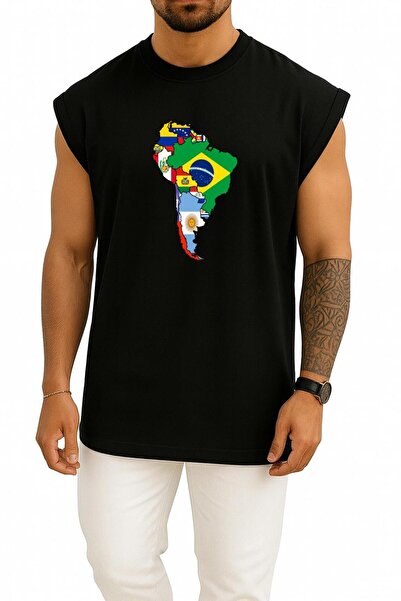 Bahriyeli Collection Oversize South America - South America Chest Design Tank Top