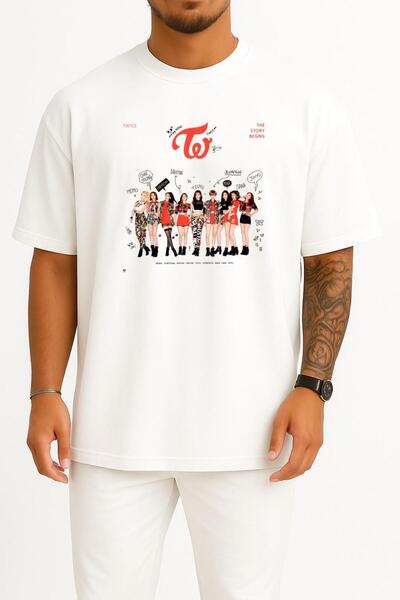 Bahriyeli Collection تي شيرت كبير الحجم بتصميم Twice The Story Begins Cheer U...