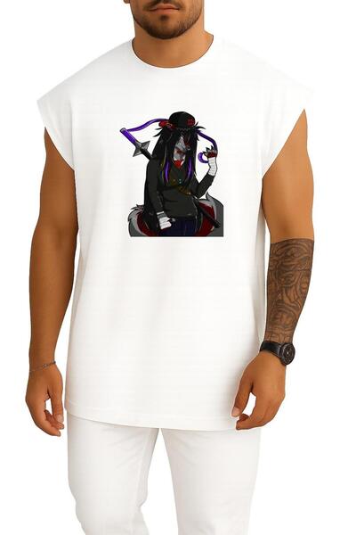 Bahriyeli Collection Oversize Gray Wolf  Drawing Anime Chest Design Tank Top