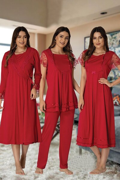 Lohusa Homewear Women's Lace Cotton Maternity Pajamas Set Nightgown 4-Piece Set