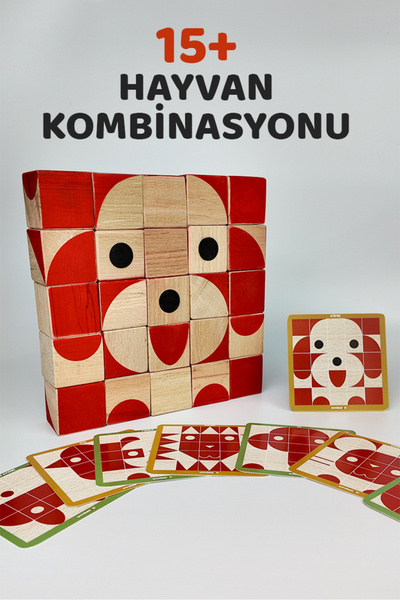 Genel Markalar 3 Boyutlu Hayvan Ahşap Küp Puzzle | Montessori Zeka Oyuncağı |...