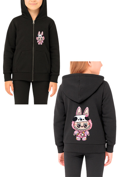 MECH BUTİK Labubu Štampano Djevojčice Sa kapuljačom Crna jakna sa patentnim z...