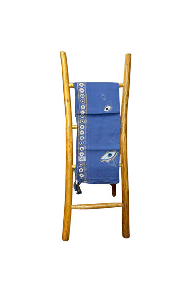 Ancient wisdom Esarfa Albastru Intens și Aur cu Design Ochiul Rău Pictat Manual