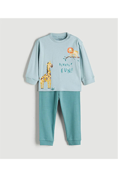 LC Waikiki Lc Waikiki Blue Printed Baby Boy T-Shirt and Pants 2-Piece Set