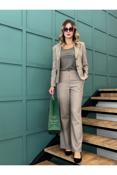 AYHAN Women's Striped, Buttoned, Blazer Jacket-Pants Set