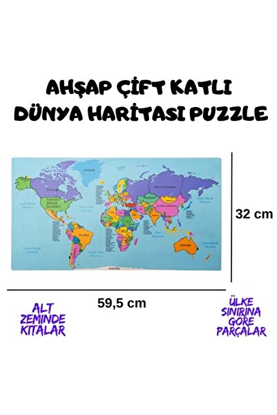 Ağaçistan Ahşap Dünya Haritası Puzzle Eğitici Ahşap Set Ahşap Puzzle Ahşap Oy...