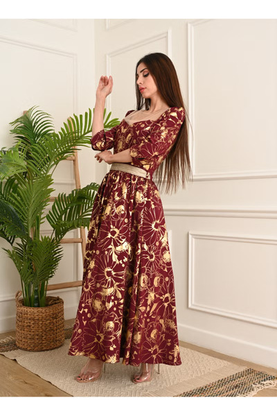 FULLJOY Long dress with a belt at the waist