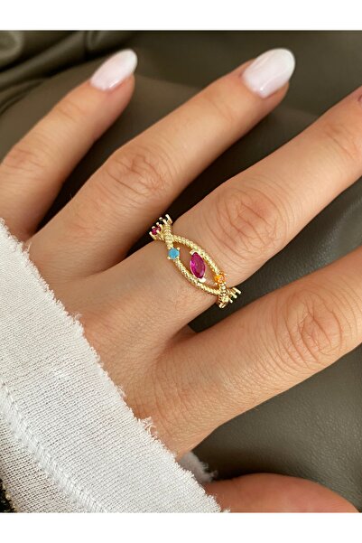 Pinery Jewels خاتم نسائي بتصميم بسيط مع أحجار كريمة قابلة للتعديل من الأسفل