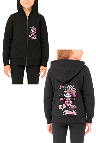 MECH BUTİK Hanorac cu fermoar pentru fetiță, cu imprimeu Blackpink