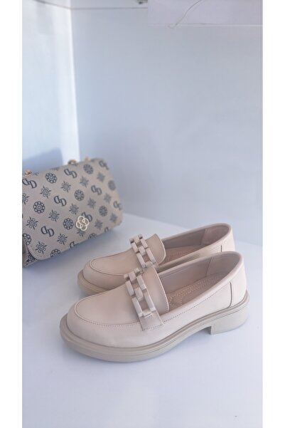 Park Fancy Kadın Bej Mat Deri Günlük Loafer Ayakkabı