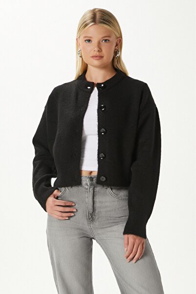 Ritnice Women's Tilia Crop Black Knit Cardigan