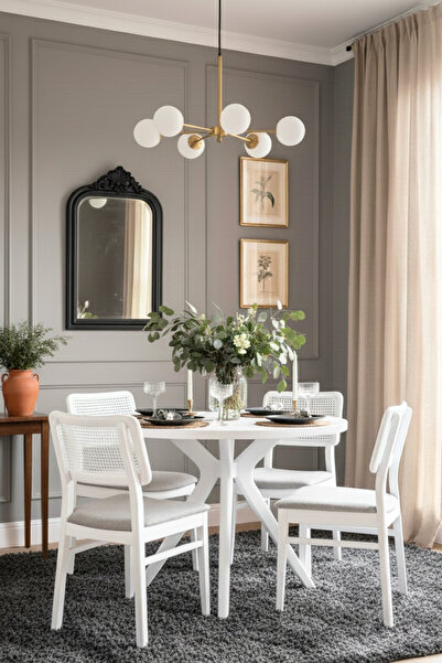 Woodenbend Siena Beyaz Ahşap Yuvarlak Masa Takımı 100x100 cm – 4 Natural Sand...