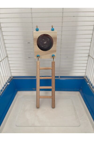 Wooden Bird Wooden Bird Ladder with Mirror (4 Steps-Natural Wood)