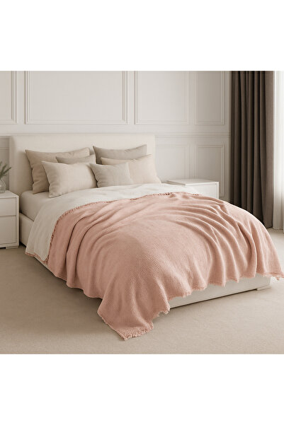 Tasarım HB&Victory Müslin Yatak Örtüsü %100 Pamuk 4 Katlı Toz Pembe Renk Çift Kişilik 240x230 cm.