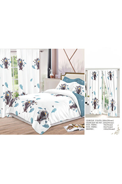 FIONNA.RO Fine Cotton Linen And Curtain Set - Feathers And Birds