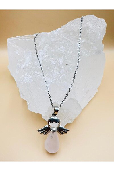 GÜMÜŞTEL EL SANATLARI Certified Pink Quartz Stone Natural Stone Necklace with...