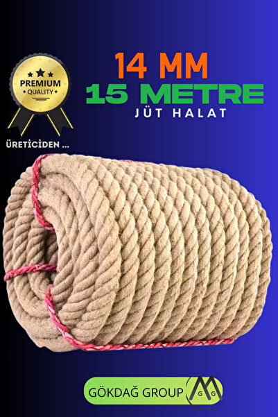 GÖKDAĞ GROUP 14 MM 15 Metre Jüt Halat Dekoratif Hasır İp Urgan Süs