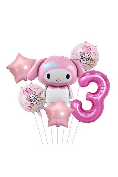 MFM مجموعة بالونات فويل بتصميم كورومي لعمر 3 سنوات، 6 قطع باللون الوردي