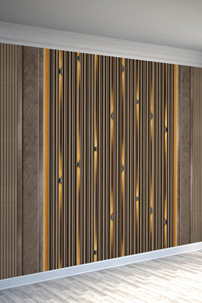 dreamwall Modern Ahşap Çizgili LED Efektli Tekstil Duvar Kağıdı – Otel, Kafe ...
