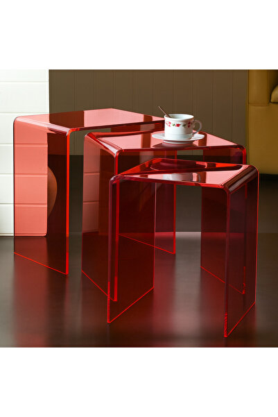 Pleksi Marketi 10 Mm Üçlü Pleksi Akrilik Zigon Sehpa Kırmızı Transparan