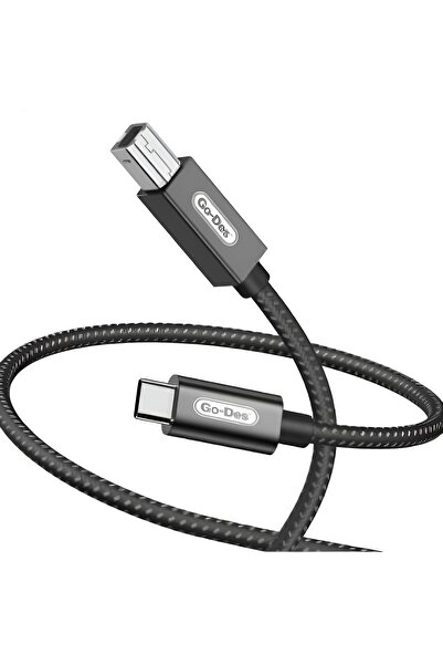 Go-Des USB-C Nylon Braided Data Sync Printer Cable 2m Black