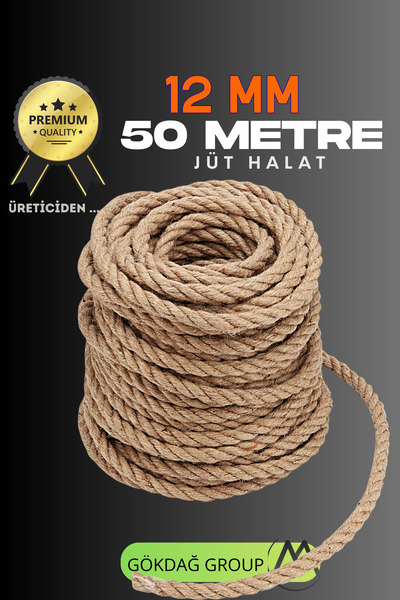 GÖKDAĞ GROUP 12 MM 50 Metre Jüt Halat Dekoratif Hasır İp Urgan Maket