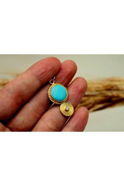 alpsilverart 925 Ayar Gümüş Doğal Turkuaz Taşlı Kolye | El Yapımı Otantik Kad...