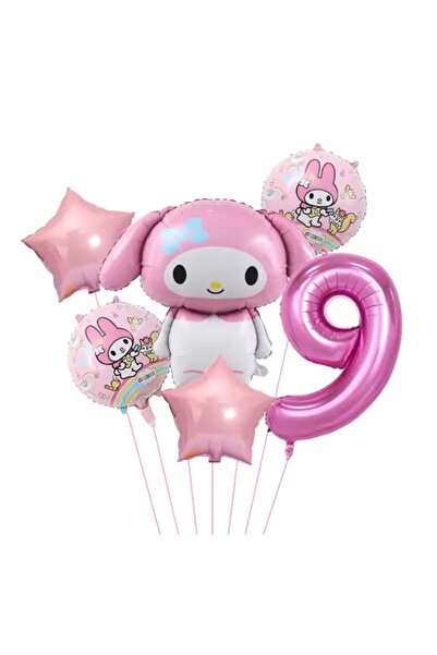 MFM مجموعة بالونات فويل بتصميم كورومي لعمر 9 سنوات، 6 قطع باللون الوردي