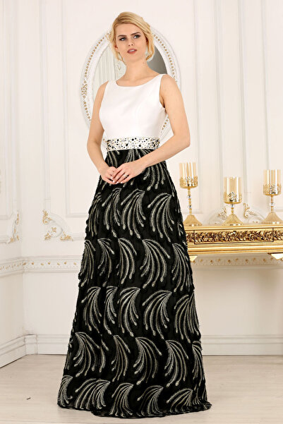 Neva Style Feather Detailed Black Evening Dress 70550S