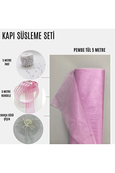 Fiyonks Atölye Decoration Set Package, 5 Meters of Tulle, 5 Meters of Ribbon, Decorative Flower, Door Decoration Tulle, Bundle Tulle