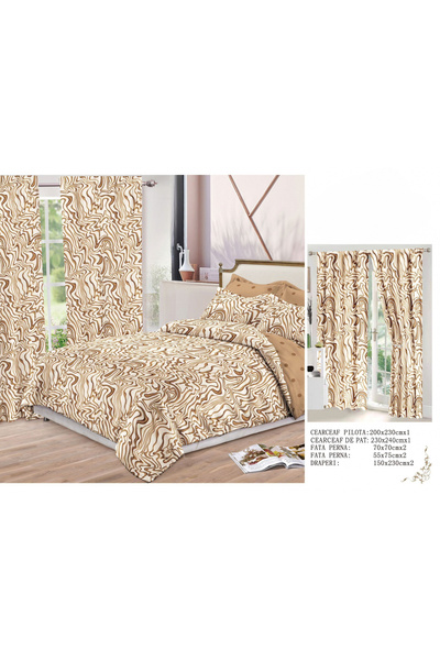 FIONNA.RO Fine Cotton Linen And Curtain Set - Abstract Beige