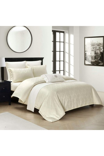FIONNA.RO Premium Satin Bed Linen With Elastic Pattern - Light Cream