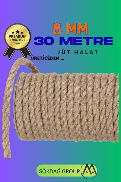 GÖKDAĞ GROUP 8 MM 30 Metre Jüt Halat Dekoratif Hasır İp Urgan Maket