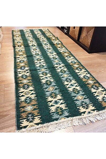OEM Traditional rug, size 60 x 300 cm, green and cream, model Rustic