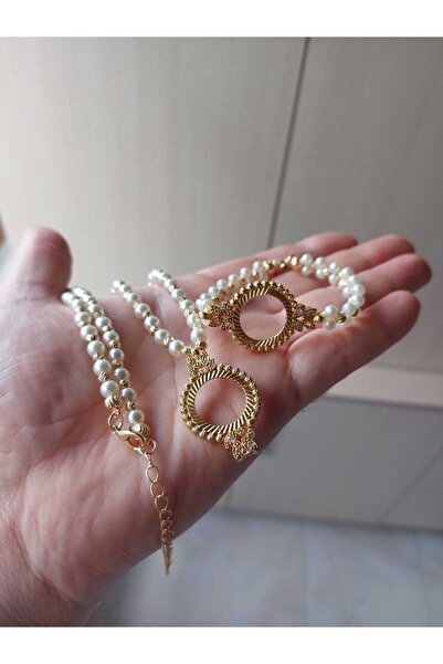 GEZERGOLD TAKI çeyrek kolye bileklik incili dorikalı set 60cm